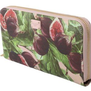DOLCE & GABBANA Fig Fruit Dauphine Leather Zipper Continental Wallet